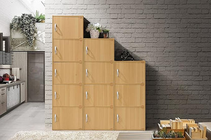 HODEDAH 3 Door Bookcase Cabinet, Beech - LeafyLoom