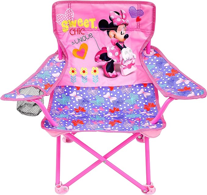 JAKKS Pacific Minnie Camp Chair for Kids, Portable Camping Fold N Go Chair with Carry Bag, Minnie - Bows - LeafyLoom