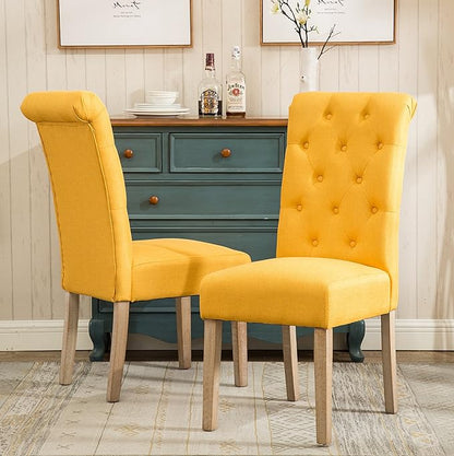 Roundhill Furniture Habit Solid Wood Tufted Parsons Yellow Dining Chair, Set of 2, - LeafyLoom