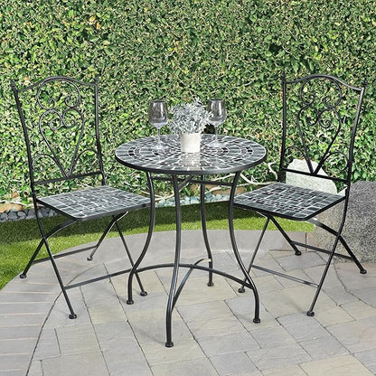 Alpine Corporation Alpine Marbled Glass Mosaic Bistro Set, Onesize, Black/Gray - LeafyLoom