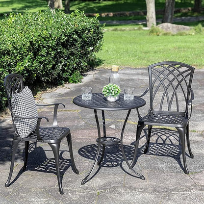 NUU GARDEN Patio Bistro Sets 3 Piece Cast Aluminum Bistro Table and Chairs Set with Umbrella Hole Bistro Set of 2 for Patio Backyard, Black - LeafyLoom