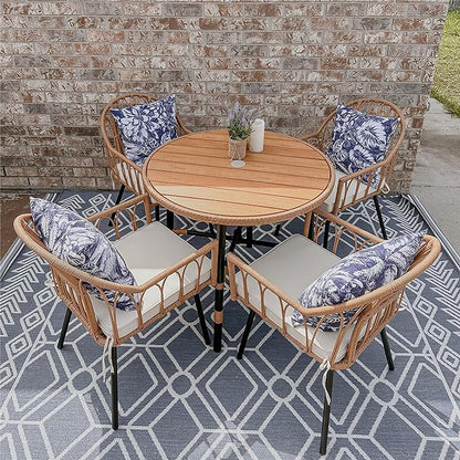 YITAHOME 5 Pieces Outdoor Patio Dining Table Chair Set,Wicker Patio Dining Set,Outdoor Rattan Dining Table Set for Patio, Backyard, Balcony, Garden (with Umbrella Hole) - LeafyLoom