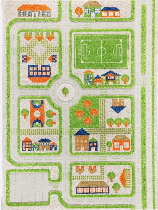 IVI 3D Play Carpet 71 x 52.5-inch Educational Green Traffic Soft Floor Rug Mat for Bedroom, Kids Den, or Playroom, Large - LeafyLoom