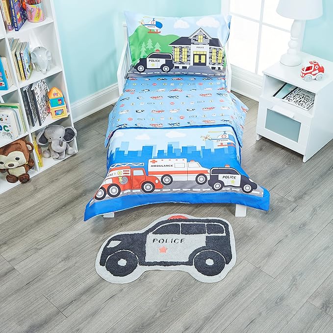 Hand Tufted Police Car Bedroom or Bathroom Rug - 30x20 in; 100% Cotton Kids Bathroom Mat; Decorative Kids Area Rug - LeafyLoom