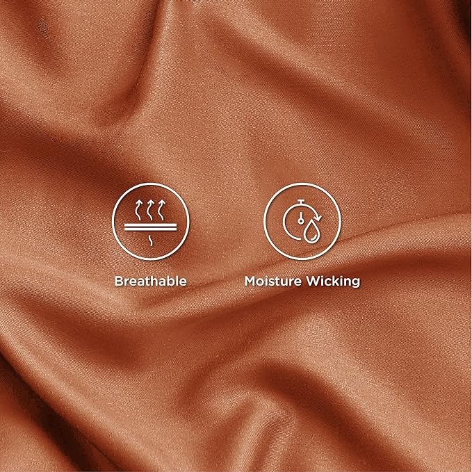 Bedsure Full Size Sheets, Cooling Sheets Full, Rayon Derived from Bamboo, Deep Pocket Up to 16", Breathable & Soft Bed Sheets, Hotel Luxury Silky Bedding Sheets & Pillowcases, Burnt Orange - LeafyLoom