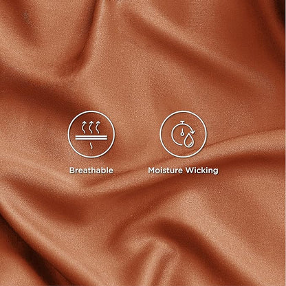 Bedsure Full Size Sheets, Cooling Sheets Full, Rayon Derived from Bamboo, Deep Pocket Up to 16", Breathable & Soft Bed Sheets, Hotel Luxury Silky Bedding Sheets & Pillowcases, Burnt Orange - LeafyLoom