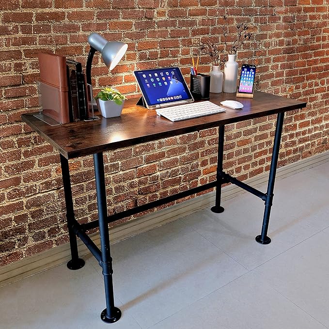 Industrial Pipe Desk Work From Home Set Up, Rustic Industrial Desk Home, Rustic Pipe Table With Industrial Pipe Desk Industrial Computer Desk Workstation Metal Industrial Desk Style Modern Study Desk - LeafyLoom