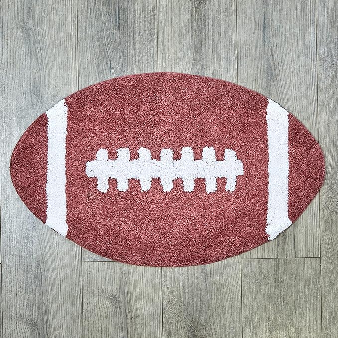 Hand Tufted Football Bedroom or Bathroom Rug – 17.75x30 in; 100% Cotton Kids Bathroom Mat; Decorative Kids Area Rug - LeafyLoom