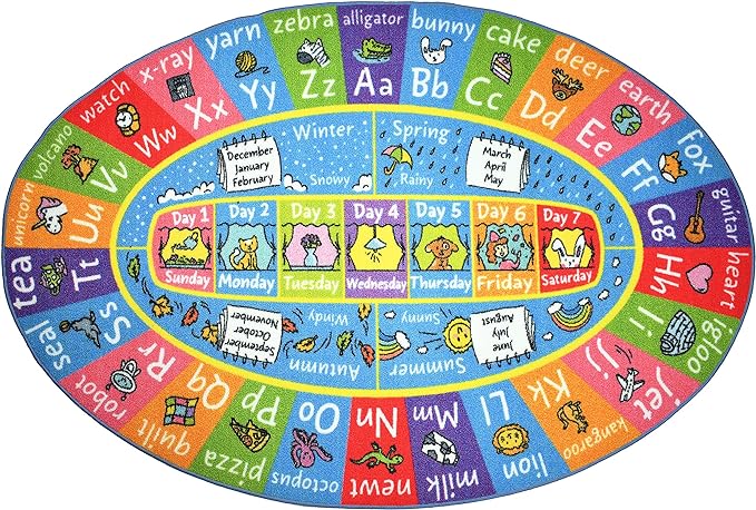 KC Cubs ABC Alphabet, Seasons, Months and Days of The Week Educational Learning & Fun Game Play Area Non Slip Boy & Girl Kids Rug Carpet for Children Bedroom, Toddler Classroom & Baby Playroom Mat - LeafyLoom