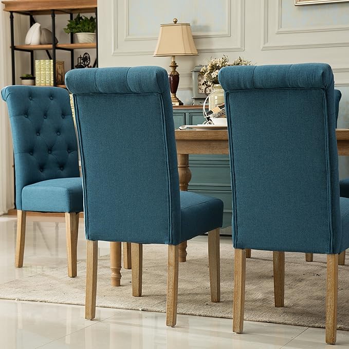 Roundhill Furniture Habit Solid Wood Tufted Parsons Dining Chair (Set of 2), Blue - LeafyLoom