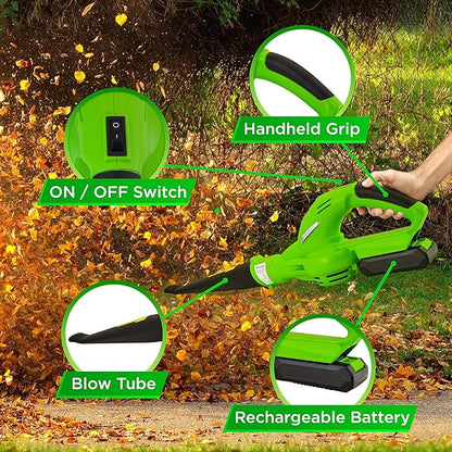 Serenlife Lightweight Cordless Leaf Blower - 18V, 55 MPH Air Speed - Perfect for Decks, Gutter Cleaning, Snow & Small Yards - Rechargeable Battery & Charger Included - Charge Time 4 Hours - Only 5 lbs - LeafyLoom