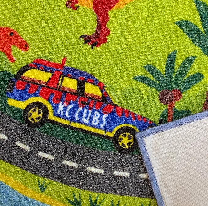 KC Cubs Playtime Collection Dinosaur Dino Safari Road Map Educational Learning & Game Area Rug Carpet for Kids and Children Bedrooms and Playroom (8'2" x 9'10") - LeafyLoom